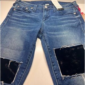 True Religion Halle Velvet Back Rips Skinny Stretch 30 Inseam 29” Vintage NWT
